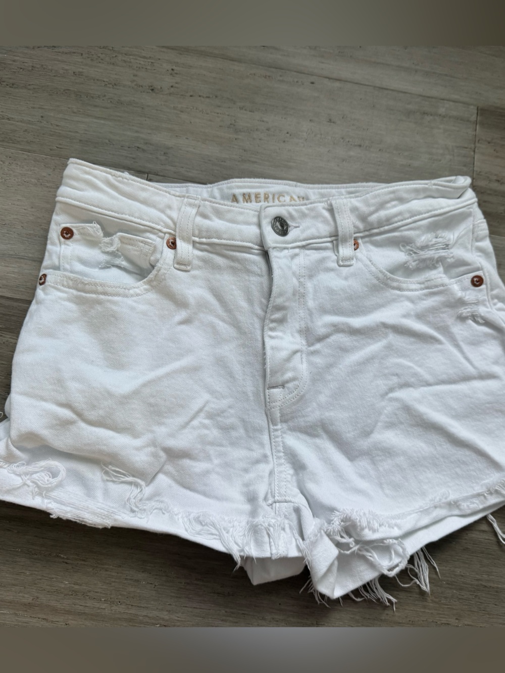 American Eagle Outfitters White Distressed Frayed Hem Denim Shorts